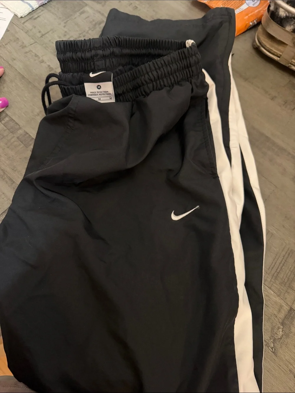Nike Black Lined Joggers with White Side Stripes - women size medium